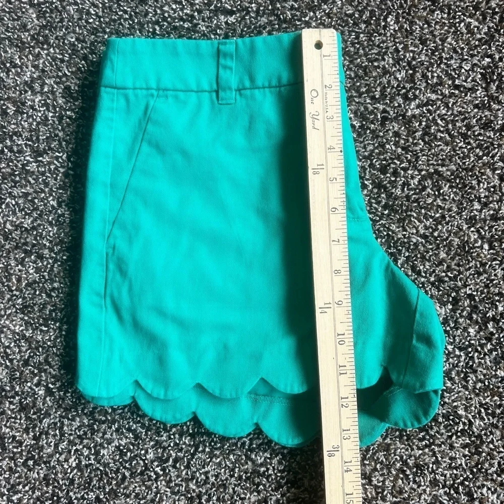J. Crew High Waist Green Shorts with Scalloped Hem